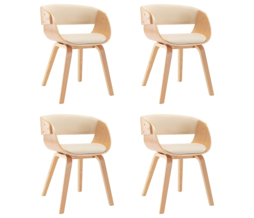 vidaXL virtuves krēsli, 4 gab., krēmkrāsa, liekts koks un mākslīgā āda