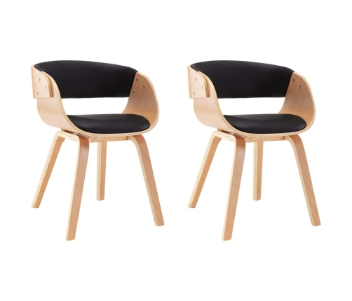 vidaXL virtuves krēsli, 2 gab., liekts koks un melna mākslīgā āda