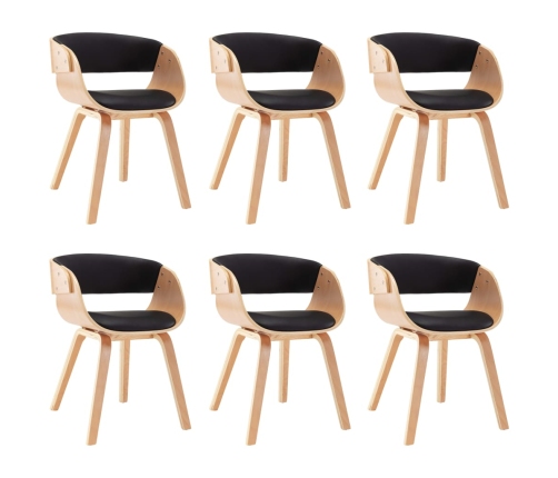 vidaXL virtuves krēsli, 6 gab., melni, liekts koks un mākslīgā āda