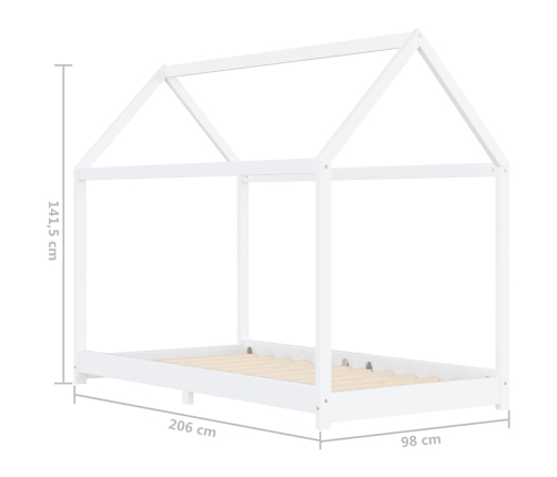 vidaXL bērnu gultas rāmis, balts, priedes masīvkoks, 90x200 cm