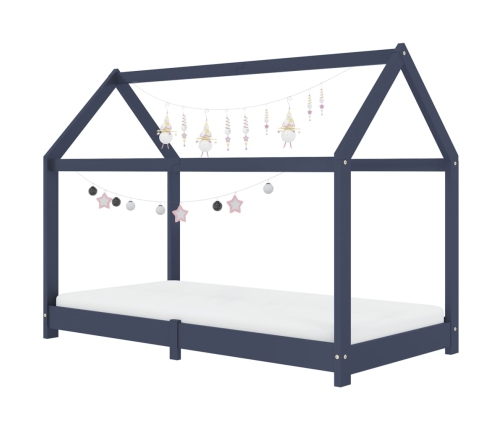 vidaXL bērnu gultas rāmis, pelēks, priedes masīvkoks, 70x140 cm