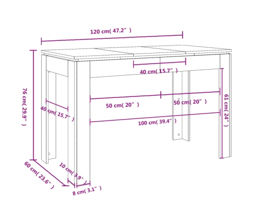 vidaXL virtuves galds, spīdīgi balts, 120x60x76 cm, inženierijas koks