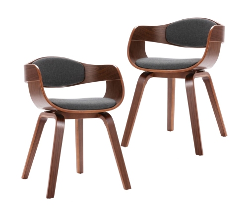 vidaXL virtuves krēsli, 2 gab., liekts koks un audums, pelēki