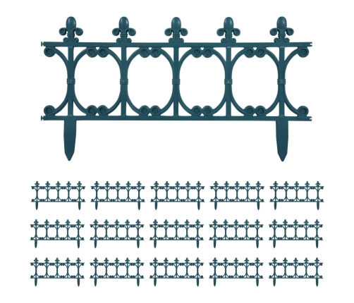 vidaXL zāliena apmales, 16 gab., zaļas, 10 m, PP