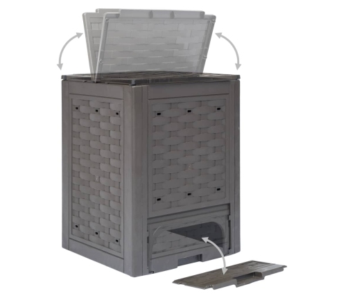 vidaXL komposta kastes, 2 gab., brūnas, 60x60x83 cm, 600 L, plastmasa