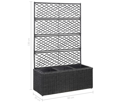 vidaXL vīteņaugu režģis ar 3 augstām kastēm, 83x30x130 cm, melns PE