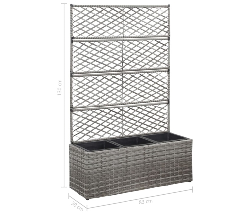 vidaXL vīteņaugu režģis ar 3 augstām kastēm, pelēks, 83x30x130 cm, PE