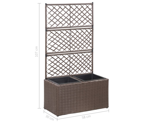 vidaXL vīteņaugu režģis ar 2 augstām kastēm, brūns, 30x30x107 cm, PE