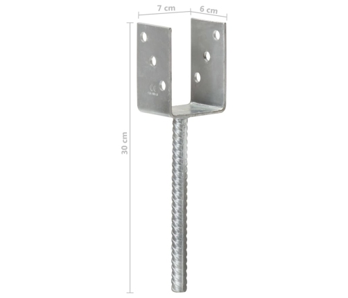 vidaXL žogu stiprinājumi, 6 gab., sudraba krāsa, 7x6x30 cm, tērauds