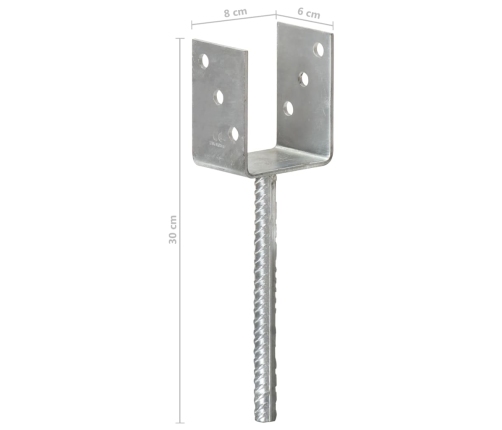 vidaXL žogu stiprinājumi, 6 gab., sudraba krāsa, 8x6x30 cm, tērauds