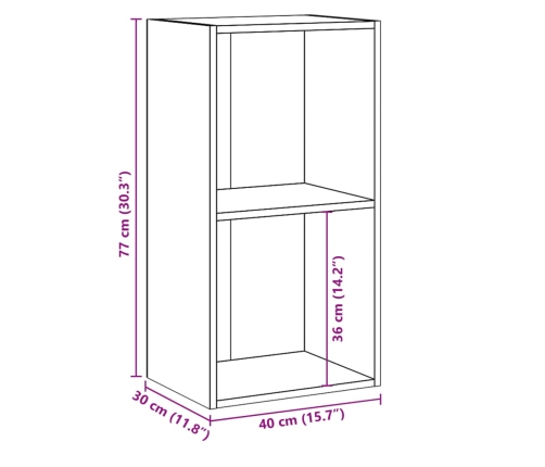 vidaXL 2-līmeņu grāmatu plaukts, pelēks 40x30x76,5cm inženierijas koks