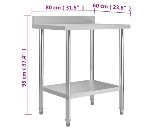 vidaXL virtuves darba galds, 80x60x93 cm, nerūsējošs tērauds