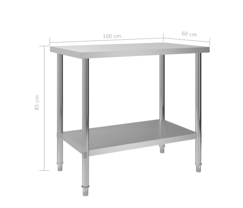 vidaXL virtuves darba galds, 100x60x85 cm, nerūsējošs tērauds