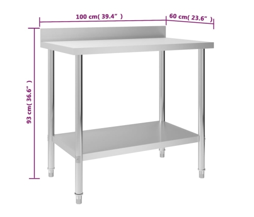 vidaXL virtuves darba galds, 100x60x93 cm, nerūsējošs tērauds