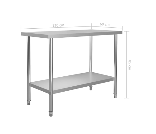 vidaXL virtuves darba galds, 120x60x85 cm, nerūsējošs tērauds