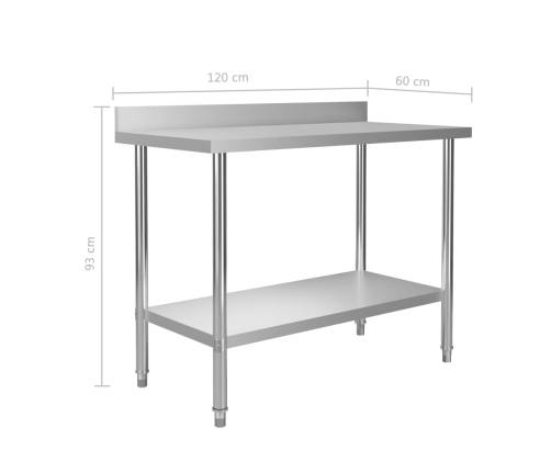 vidaXL virtuves darba galds, 120x60x93 cm, nerūsējošs tērauds