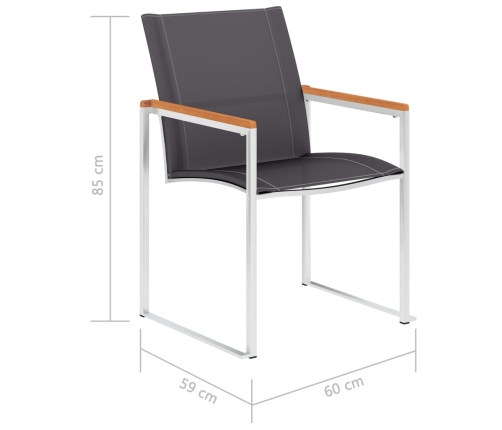 vidaXL dārza krēsli, 4 gab., tekstilēns un nerūsējošs tērauds, pelēki