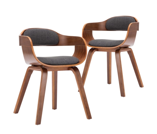 vidaXL virtuves krēsli, 2 gab., liekts koks, tumši pelēks audums