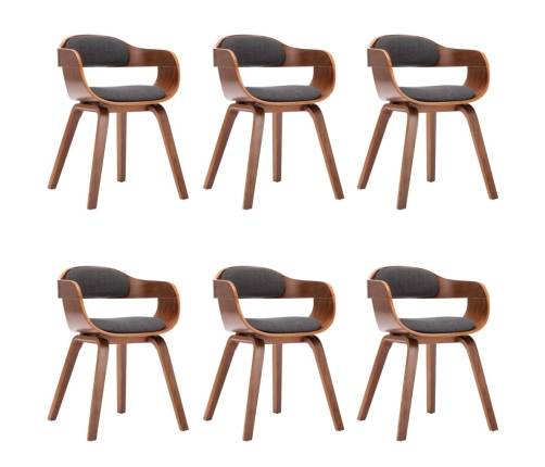 vidaXL virtuves krēsli, 6 gab., liekts koks, tumši pelēks audums