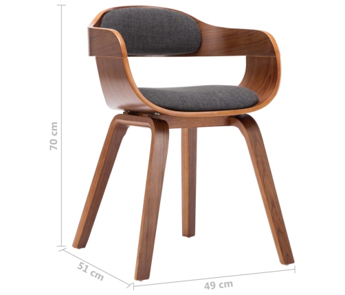 vidaXL virtuves krēsli, 6 gab., liekts koks, tumši pelēks audums