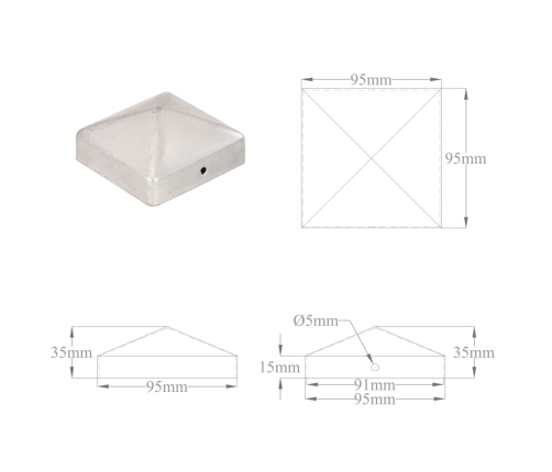 vidaXL stabu cepurītes, 6 gab,. cinkots tērauds, 91x91 mm