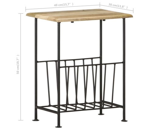 vidaXL žurnālu plaukts, 40x30x50 cm, mango masīvkoks un tērauds