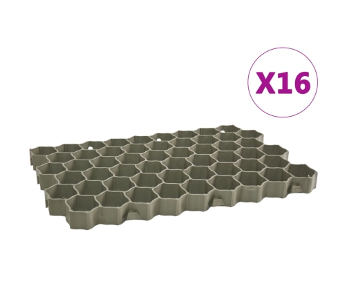 vidaXL zāliena režģi, 16 gab., 60x40x3 cm, zaļa plastmasa