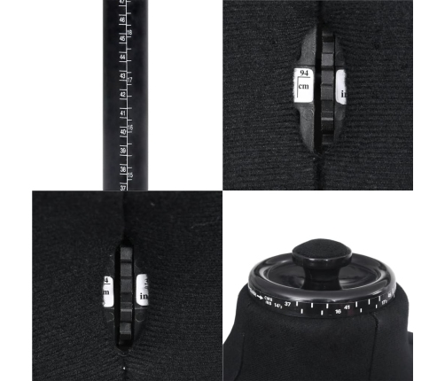 vidaXL vīriešu manekens, regulējams, melns, 37-45