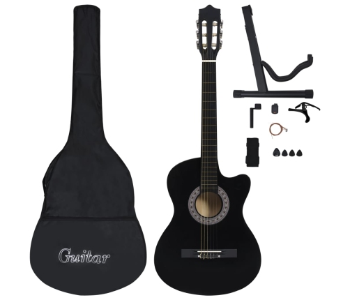 vidaXL 12-daļīgs klasiskās ģitāras komplekts, ar 6 stīgām, melns, 38