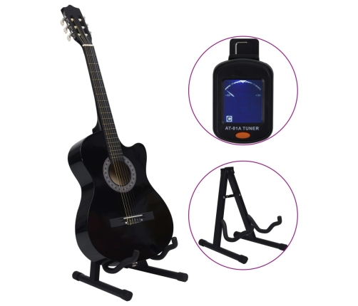 vidaXL 12-daļīgs klasiskās ģitāras komplekts, ar 6 stīgām, melns, 38