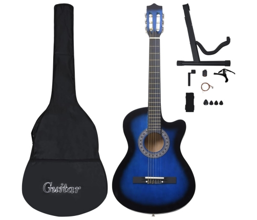 vidaXL 12-daļīgs klasiskās ģitāras komplekts, ar 6 stīgām, zils, 38