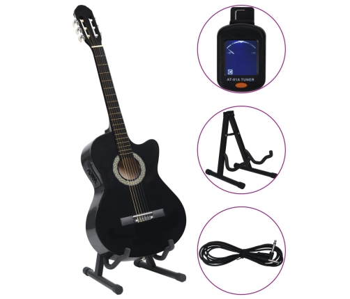 vidaXL 12-daļīgs ģitāras komplekts ar 6 stīgām un ekvalaizeru, melns