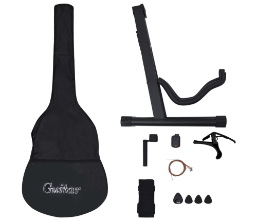 vidaXL 12-daļīgs ģitāras komplekts ar 6 stīgām un ekvalaizeru, melns