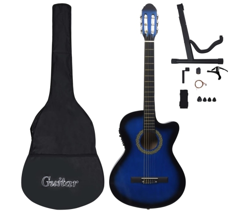 vidaXL 12-daļīgs ģitāras komplekts ar 6 stīgām un ekvalaizeru, zila