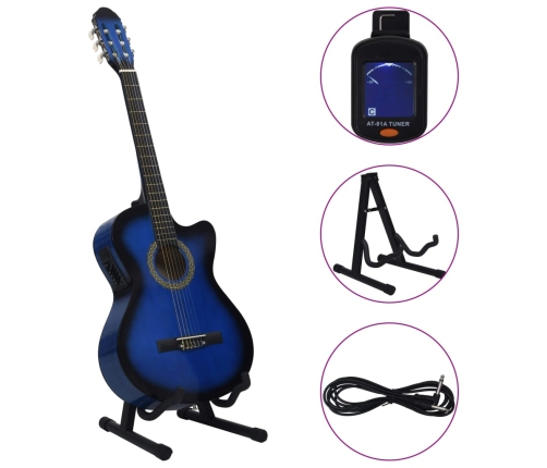 vidaXL 12-daļīgs ģitāras komplekts ar 6 stīgām un ekvalaizeru, zila