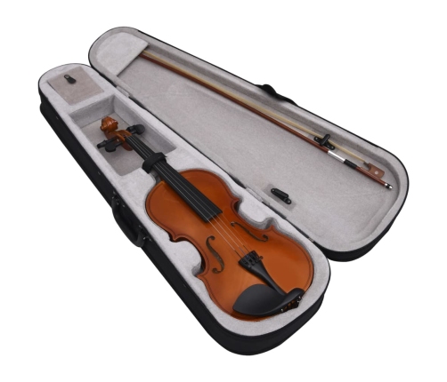 vidaXL vijoles komplekts ar lociņu un zoda balstu, dabīga krāsa, 4/4