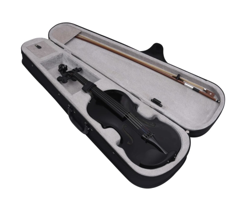 vidaXL vijoles komplekts ar lociņu un zoda balstu, melns, 4/4