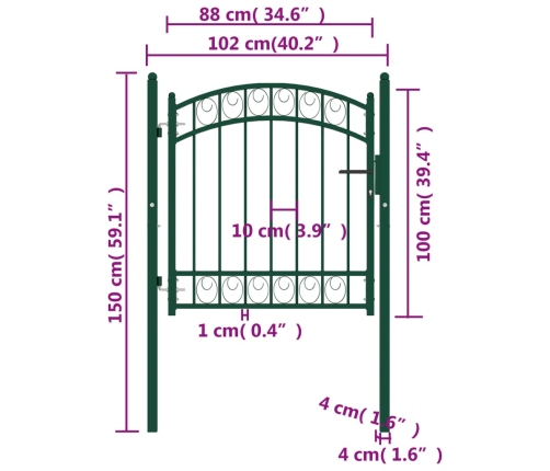 vidaXL žoga vārti ar arkveida formu, 100x100 cm, zaļi, tērauds