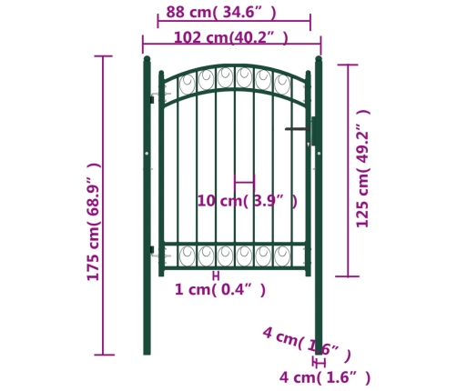 vidaXL žoga vārti ar arkveida formu, 100x125 cm, zaļi, tērauds