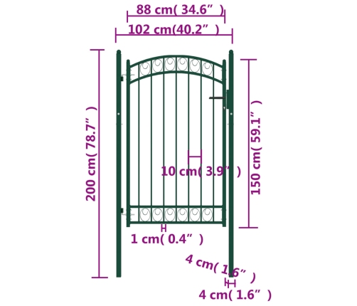 vidaXL žoga vārti ar arkveida formu, zaļi, 100x150 cm, tērauds
