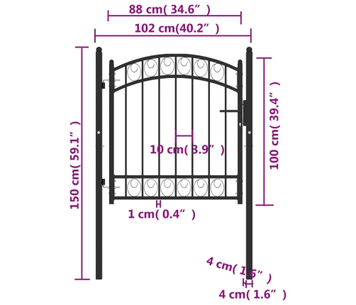 vidaXL žoga vārti ar arkveida formu, 100x100 cm, melni, tērauds