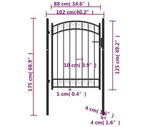 vidaXL žoga vārti ar arkveida formu, 100x125 cm, melni, tērauds
