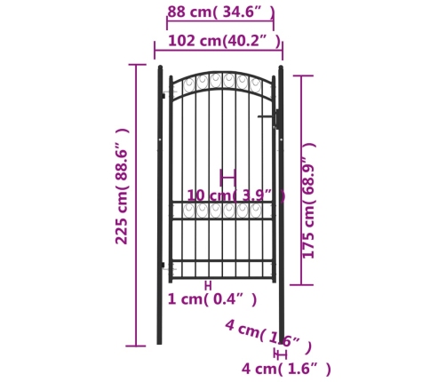 vidaXL žoga vārti ar arkveida formu, 100x175 cm, melns tērauds