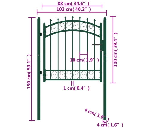 vidaXL žoga vārti ar pīķiem augšpusē, 100x100 cm, zaļš tērauds