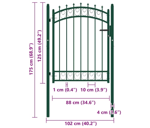 Žoga Vārti Ar Pīķiem Augšpusē, 100X125 Cm, Zaļš Tērauds Vidaxl