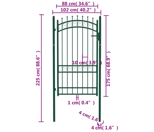 vidaXL žoga vārti ar pīķiem augšpusē, 100x175 cm, zaļš tērauds