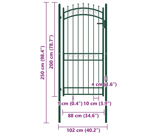 Žoga Vārti Ar Pīķiem Augšpusē, 100X200 Cm, Zaļš Tērauds Vidaxl