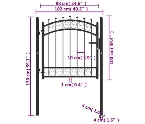vidaXL žoga vārti ar pīķiem augšpusē, 100x100 cm, melns tērauds