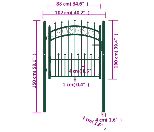 Žoga Vārti Ar Pīķiem Augšpusē, 100X100 Cm, Zaļš Tērauds Vidaxl