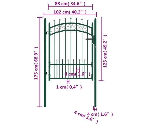 vidaXL žoga vārti ar pīķiem augšpusē, 100x125 cm, zaļš tērauds